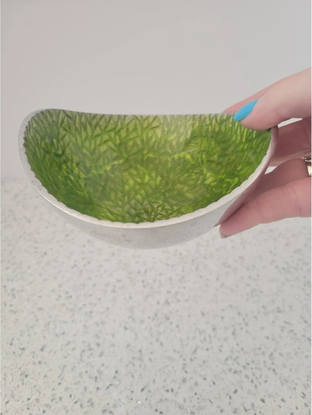 Simply Designz Metal Green Enamel MCM Snack Nut Bowl Trinket Vanity Dish Decor